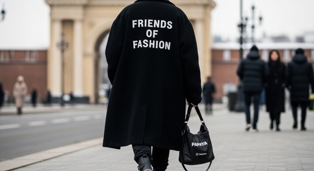 Мінімалістичний street style Київ — чорне oversize пальто та total black біля Золотих Воріт