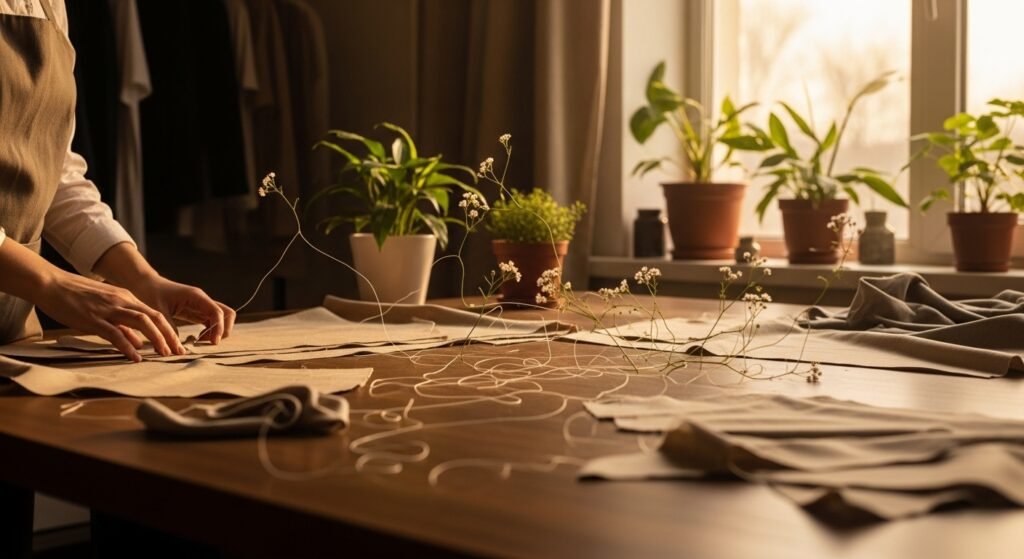 AI-згенероване зображення zero-waste виробництва одягу в Україні з мінімальними відходами