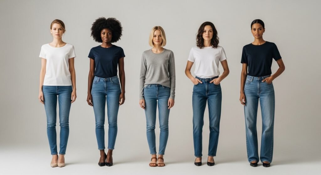 Порівняльне фото п'яти типів жіночих фігур для вибору джинсів