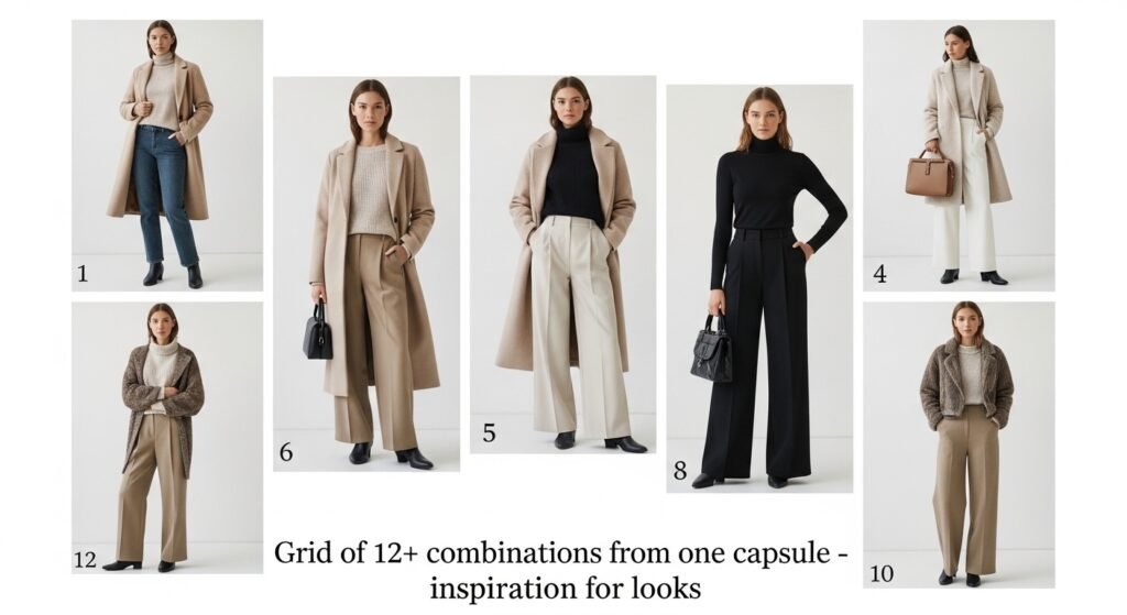Сітка комбінацій образів з капсульного гардеробу взимку