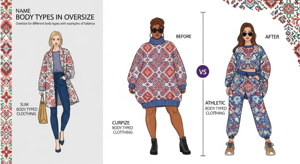 Три типи фігур у оверсайз одязі з порівнянням.