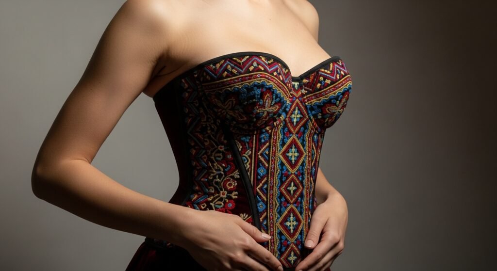 Модель у корсеті з вишивкою від преміум бренду Anna October.