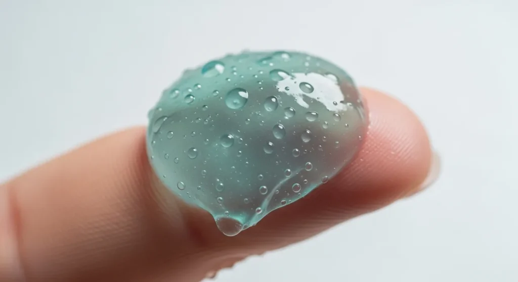 Макрофото гелевої текстури зволожувального крему на пальці