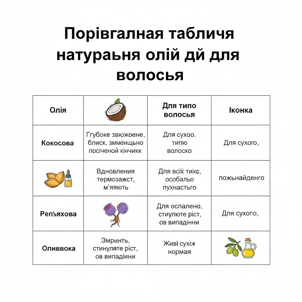 порівняння натуральних олій для волосся