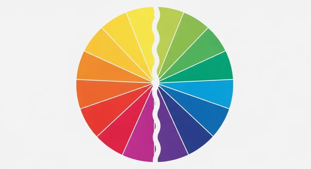 Колірне коло Іттена з 12 кольорами та поділом на теплі і холодні відтінки