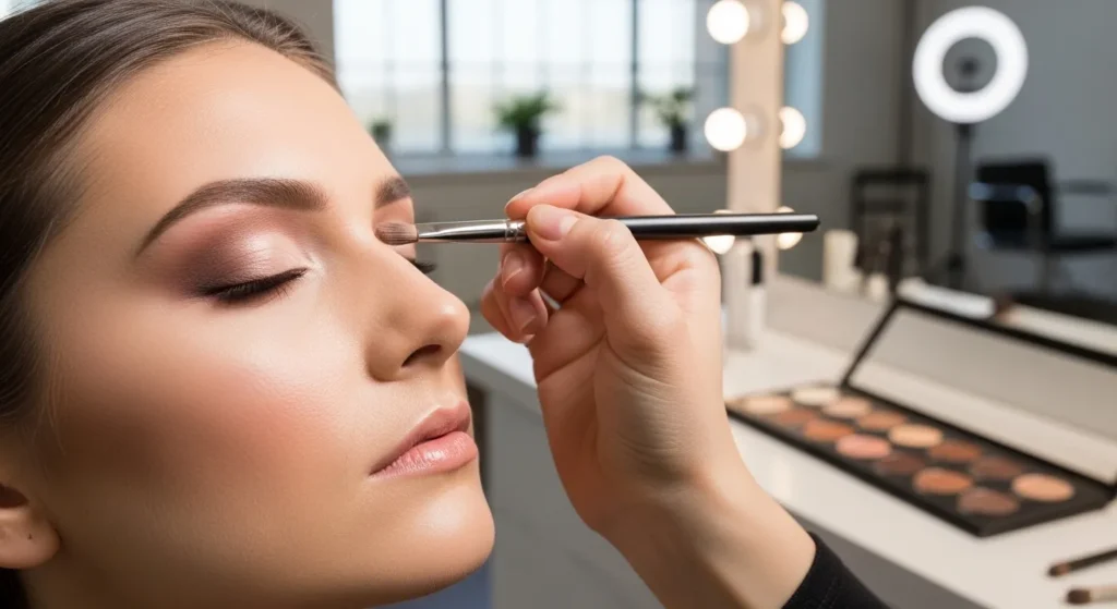 Візажист наносить тіні на повіки моделі - покрокова інструкція макіяжу очей