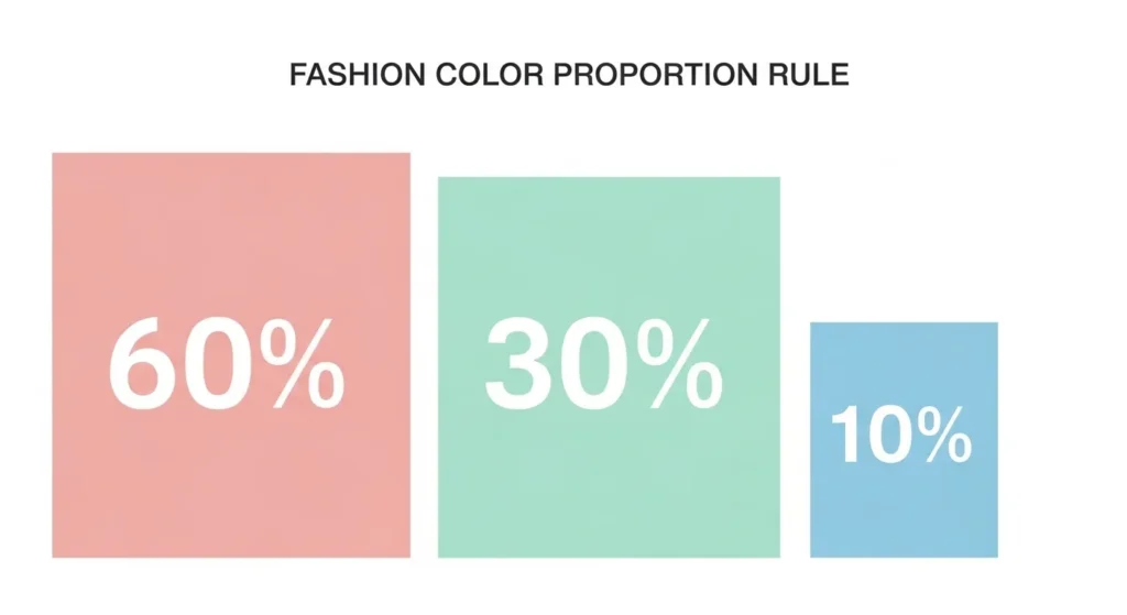 Інфографіка правила 60-30-10 для поєднання кольорів в одязі