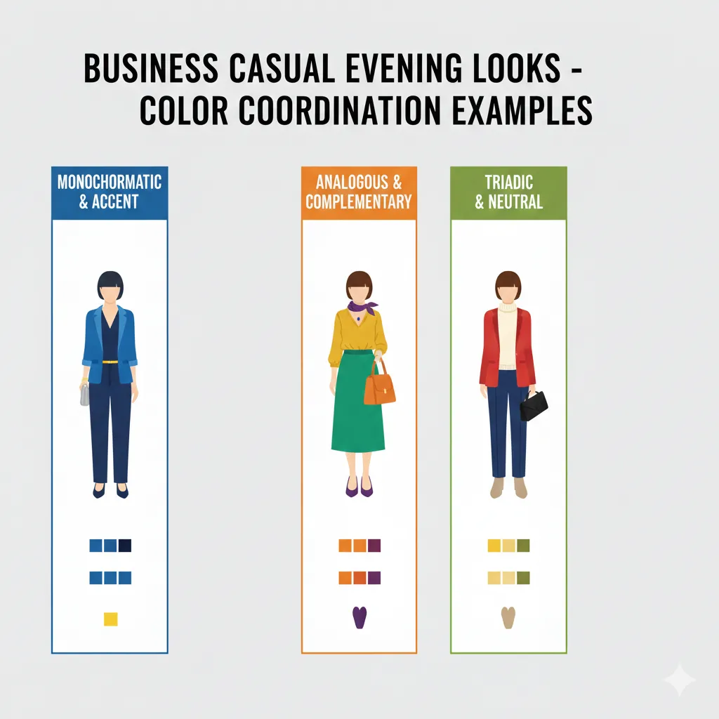 Приклади правильного поєднання кольорів для ділового, casual та вечірнього стилів