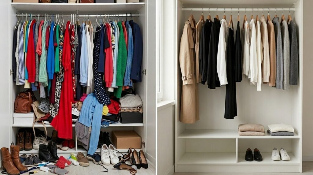 Порівняння шафи до і після declutter