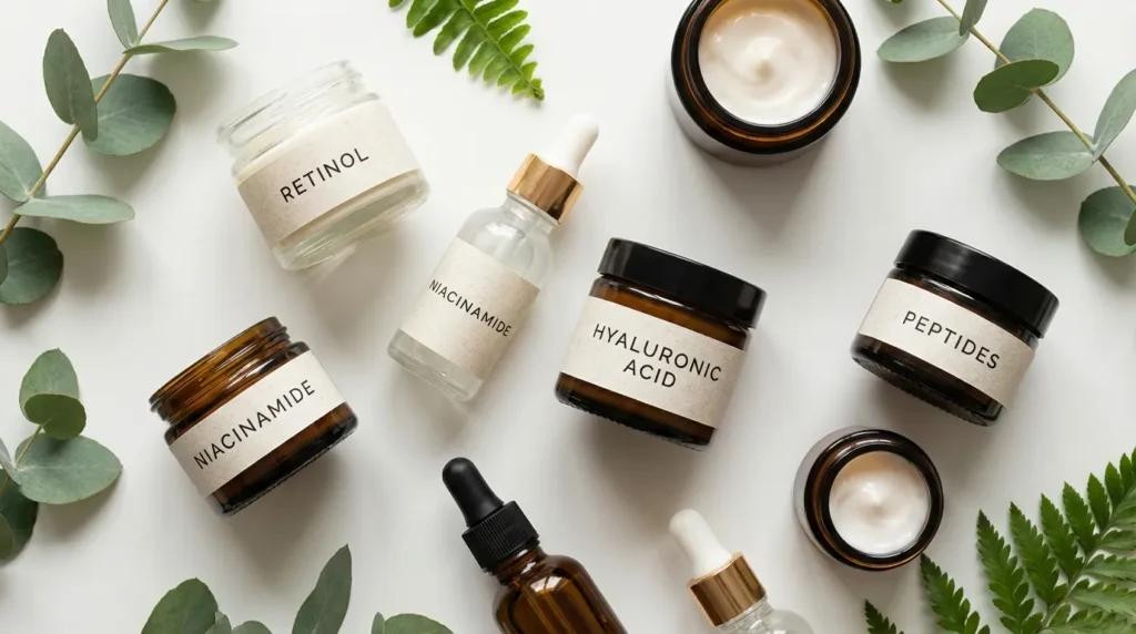 Активні інгредієнти для нічного догляду за шкірою обличчя — ретинол, ніацинамід, пептиди