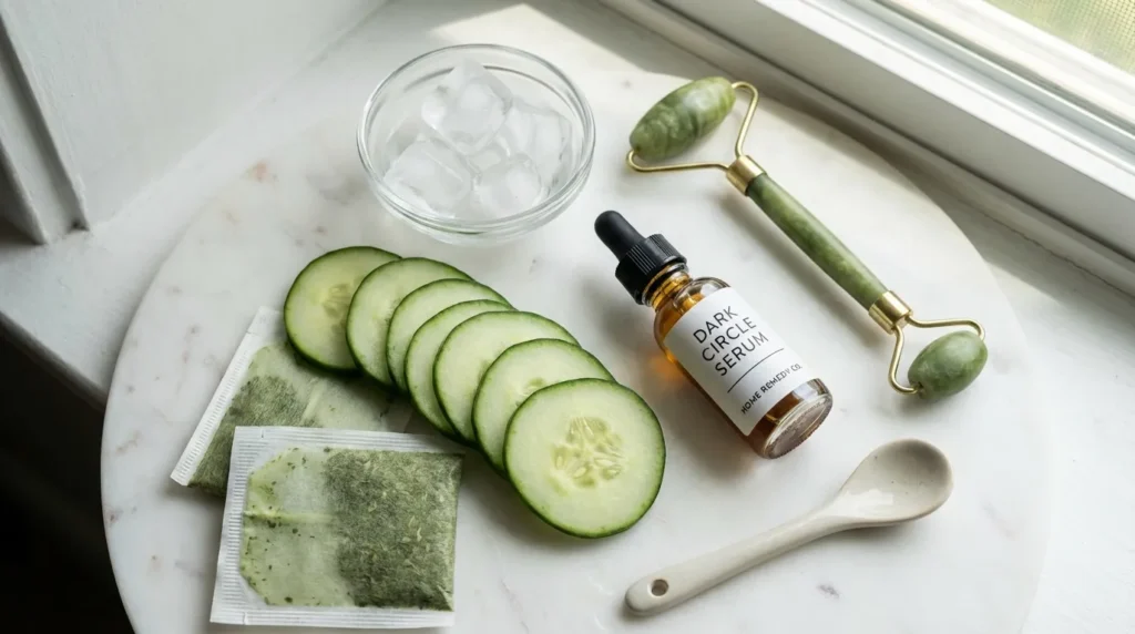 домашні засоби від темних кіл під очима — огірок, чай, лід