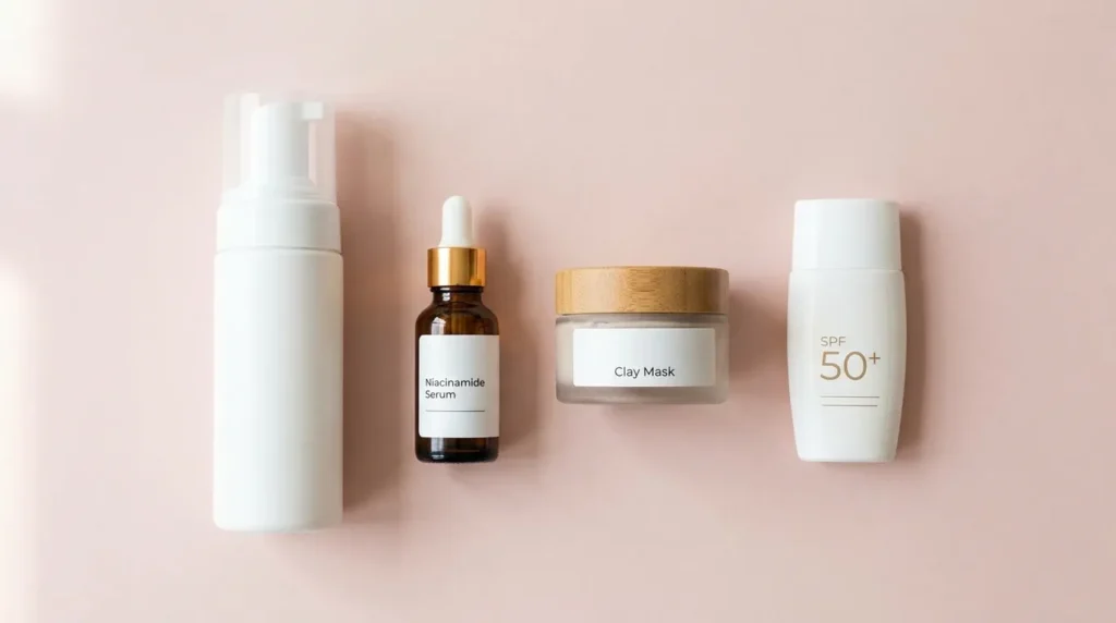 домашній догляд для зменшення пор — очищення, кислоти, маска, ніацинамід, SPF