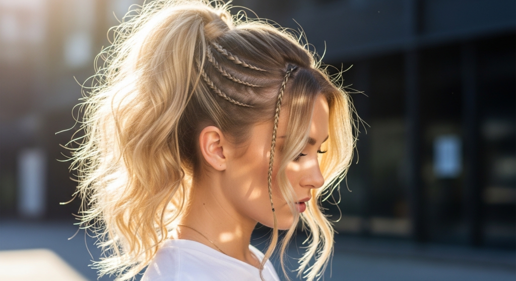 зачіска на кожен день пишний хвіст з плетінням за 4 хвилини