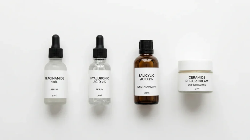 інгредієнти для догляду за комбінованою шкірою — ніацинамід, BHA, церамід, гіалурон
