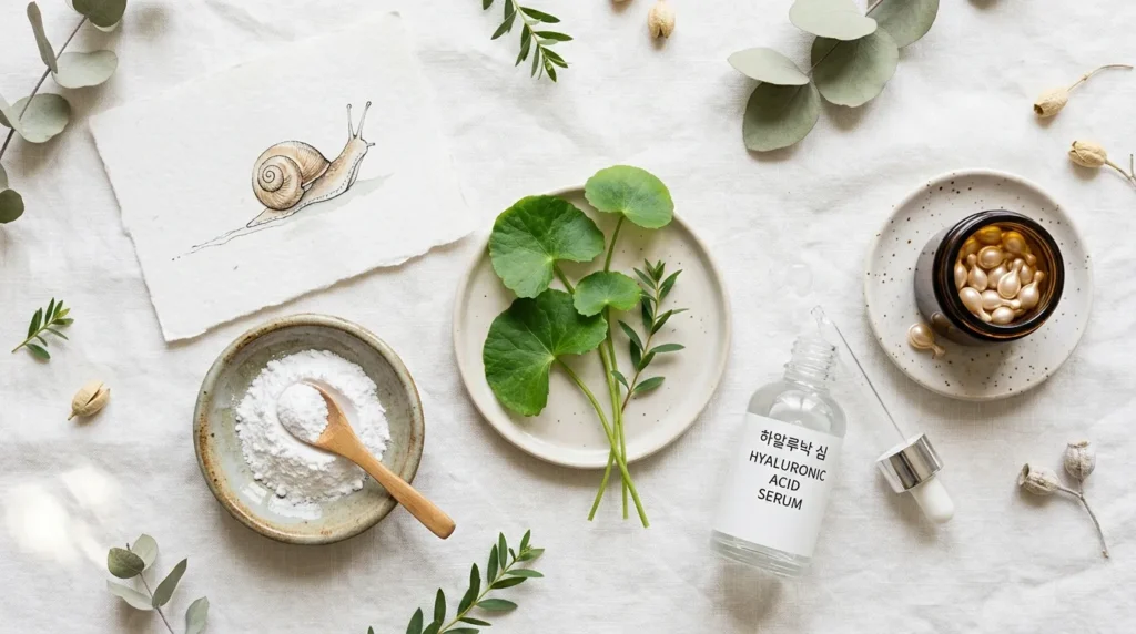 ключові інгредієнти корейської косметики — муцин равлика ніацинамід центела гіалуронова кислота