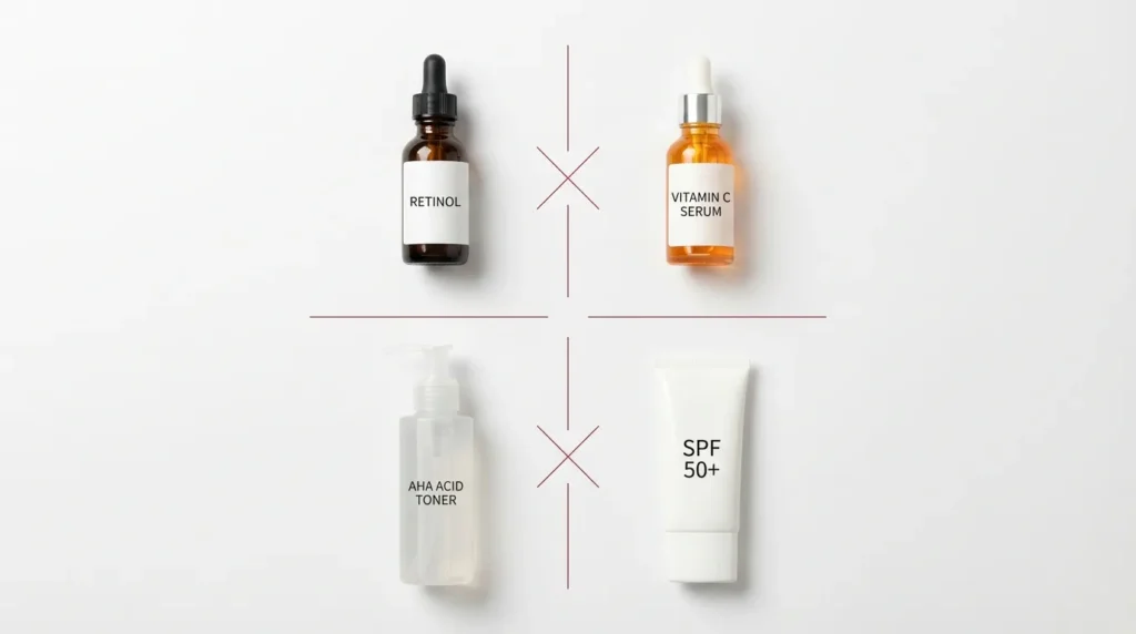 несумісні інгредієнти в догляді за шкірою обличчя — ретинол, вітамін С, кислоти, SPF