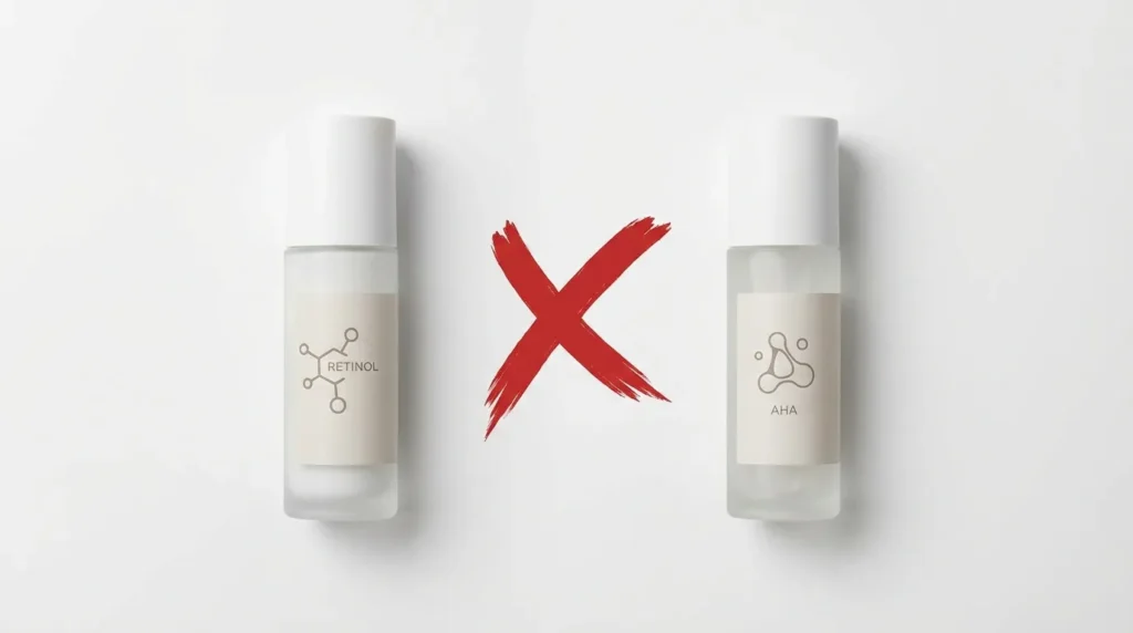 Ретинол і кислоти AHA несумісні в одному нічному догляді — схема