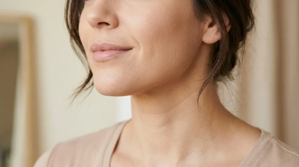 Правильне розтушовування тонального крему на лінії щелепи та шиї без межі