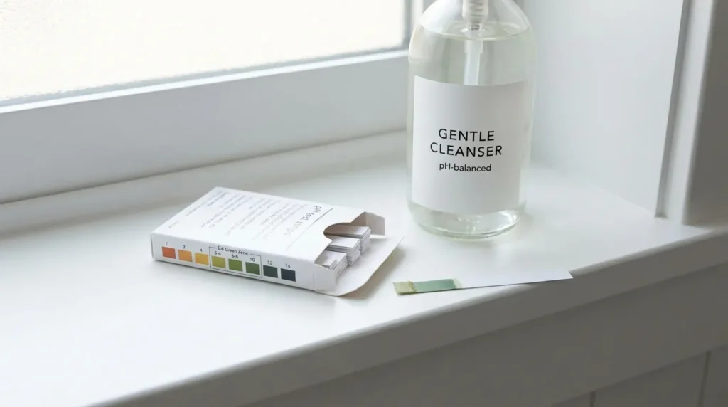 перевірка pH засобу для вмивання лакмусовими смужками