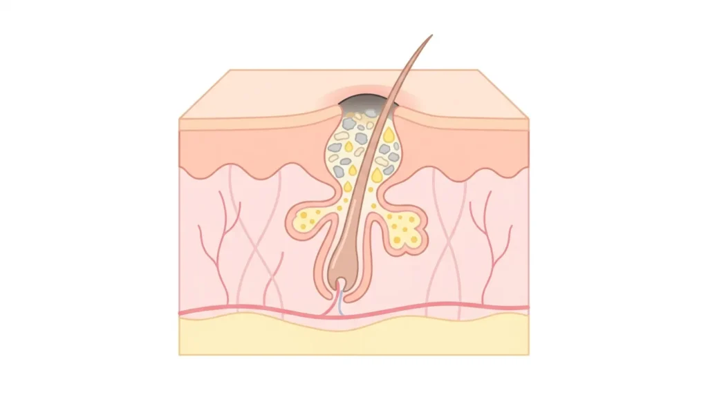 Ілюстрація закупореної пори шкіри підлітка — причина утворення прищів