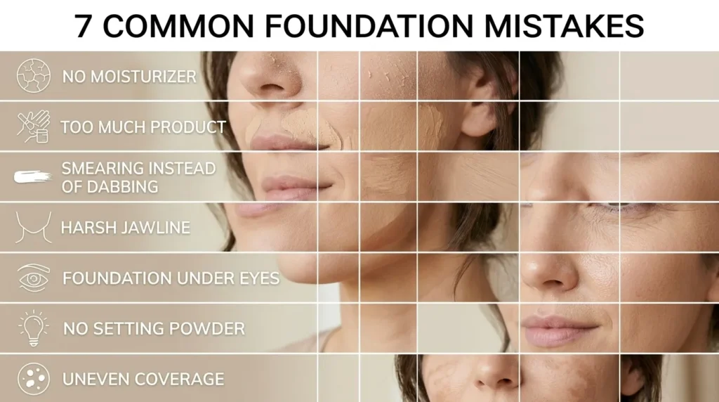 Інфографіка 7 помилок при нанесенні тонального крему — що не робити