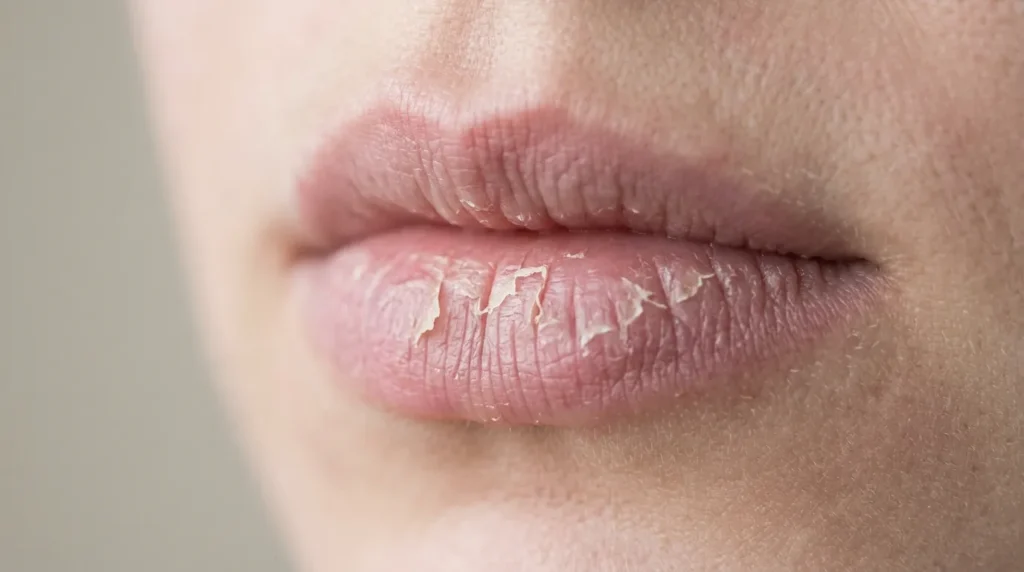 Крупний план сухих губ з лущенням шкіри