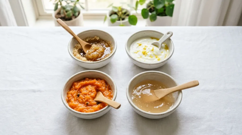 чотири види домашнього пілінгу для обличчя в мисках