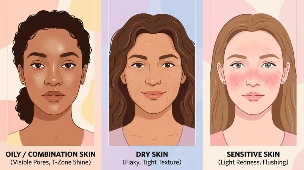 типи шкіри обличчя — корейський догляд для жирної сухої та чутливої шкіри