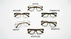 як вибрати окуляри за формою обличчя — шість типів оправ на білому тлі