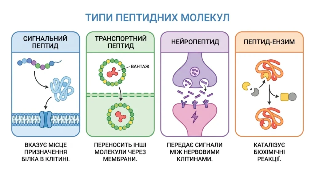 Інфографіка типів пептидів у косметиці