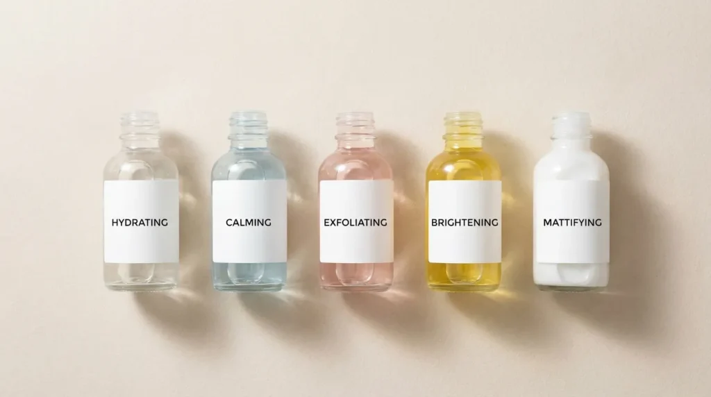 Різні типи тонерів для обличчя за призначенням — зволожувальні, заспокійливі, кислотні