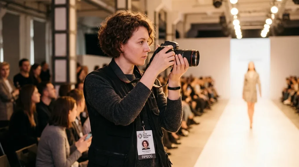 Фотограф з акредитацією на Ukrainian Fashion Week 2026 у Києві