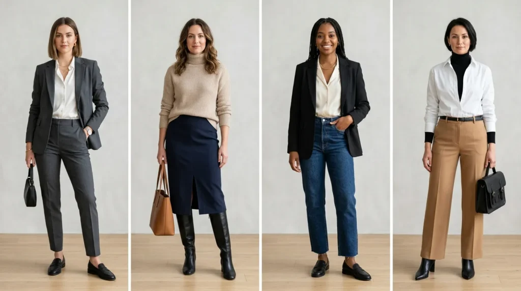  Жіночі образи business casual: костюм, спідниця, джинси, багатошаровий образ