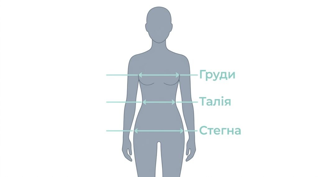 Схема вимірювання грудей, талії та стегон для вибору розміру одягу