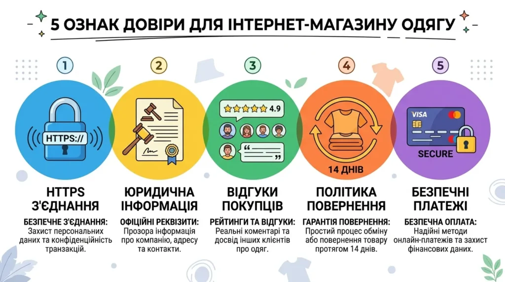 Ознаки надійного онлайн-магазину одягу — SSL, відгуки, повернення, оплата
